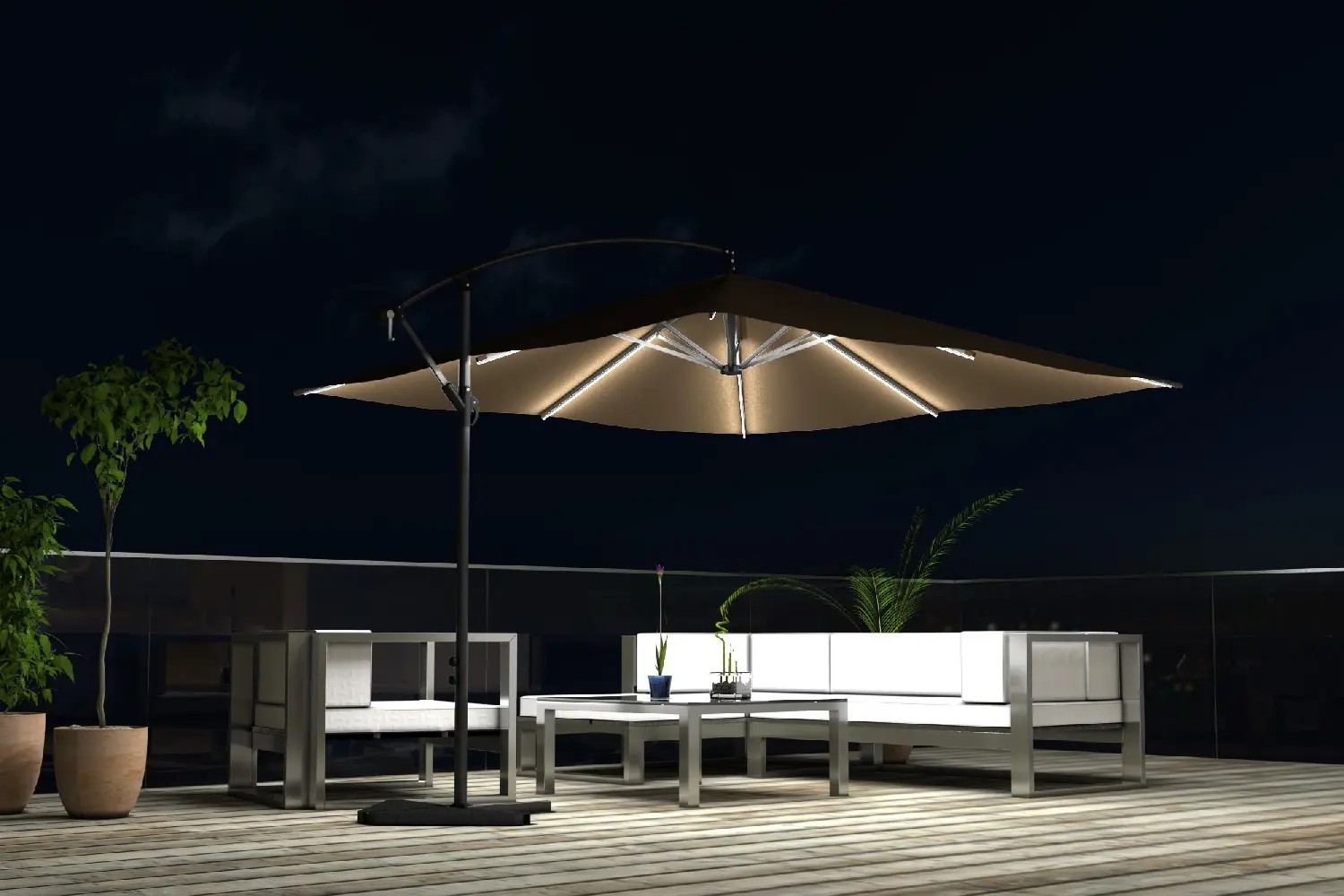 Parasol design LED haut de gamme pour terrasse moderne